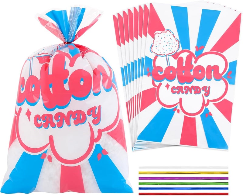 GraceKit 100 Pcs Carnival Cotton Candy Bags 12 x 18 Inch Cotton Candy Supplies with Ties for Carnivals Circus christmas Parties Concession Stand Supplies - Image 1
